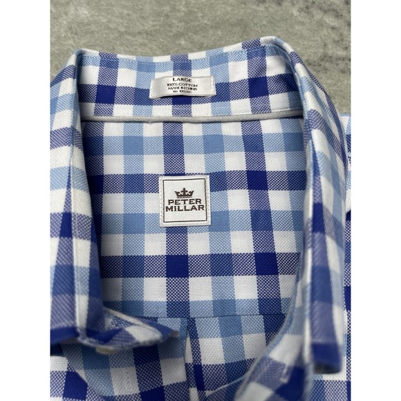 Peter Millar Other - Peter Millar Crown Men's Large Gingham Plaid Short Sleeve Button Dwn Blue Shirt